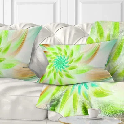 Design Art Huge Bright Green Fractal Flower - Floral Printed Throw Pillow