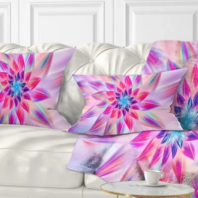 Design Art Huge Fractal Flower - Floral Printed Throw Pillow In Light Pink