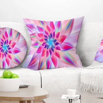 Design Art Huge Pink Fractal Flower - Floral Printed Throw Pillow In Light Pink