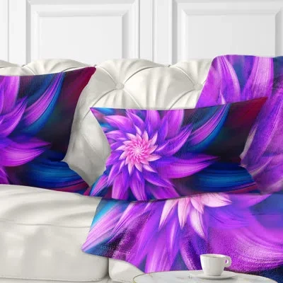 Design Art Huge Purple Fractal Flower - Floral Printed Throw Pillow