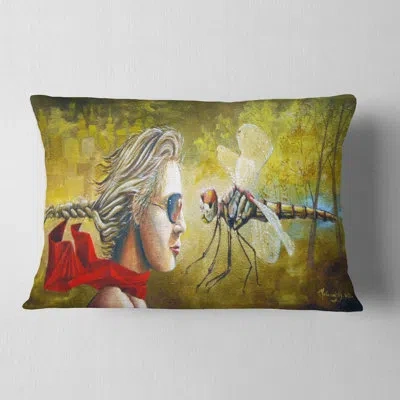 Design Art Human And Dragon Fly - Abstract Printed Throw Pillow