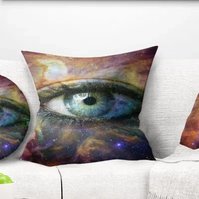 Design Art Human Eye Looking In Universe - Street Art Printed Throw Pillow In Brown;green