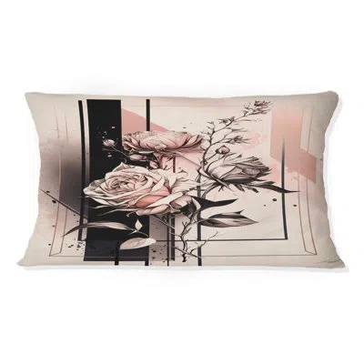 Design Art Hyper Realistic Minimalism Abstract Roses Ii - Rose Printed Throw Pillow In Beige;pink