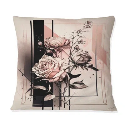Design Art Hyper Realistic Minimalism Abstract Roses Ii - Rose Printed Throw Pillow In Beige;pink