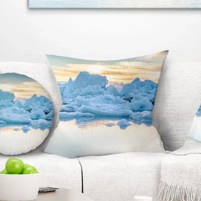 Design Art Icebergs In Glacier Lagoon - Sea & Shore Printed Pillow