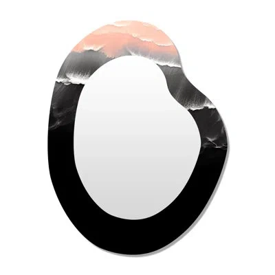 Design Art Iceland Black Sand Beach Wonders Iii - Beach Unique Shape Mirror, Pink Asymmetrical Decorative Wall 
