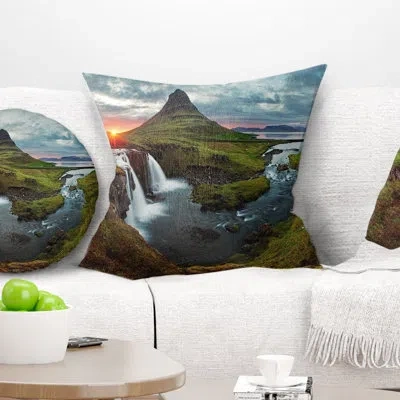 Design Art Iceland Landscape Spring - Landscape Printed Pillow In White;green