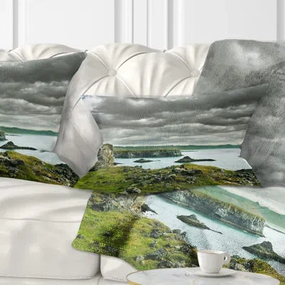 Design Art Icelandic Coast Under Dark Clouds - Sea & Shore Printed Throw Pillow