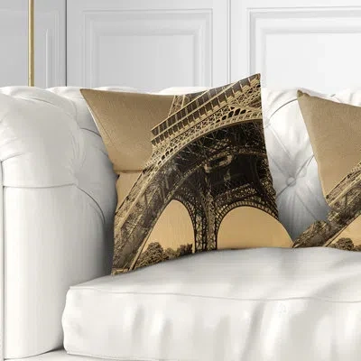 Design Art Iconic Paris Eiffel Tower Side View From Ground Cityscape Pillow