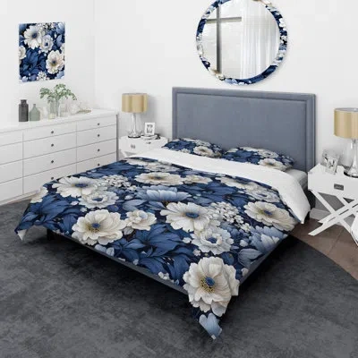 Design Art Icy Blue Snowy White Flowers Scenery Bedding
