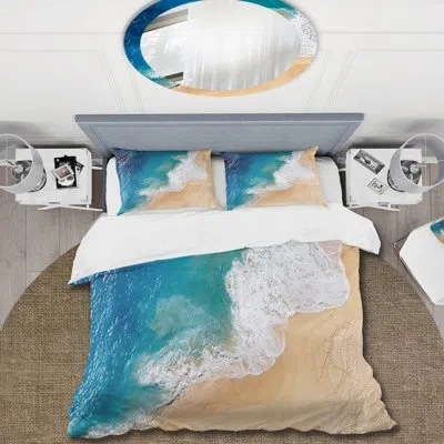 Design Art Igbinosa Turquoise/white Microfiber Duvet Cover Set In Turquoise,white