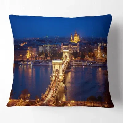Design Art Illuminated Cain Bridge Budapest - Cityscape Printed Pillow In Blue;black;brown;green;red;yellow