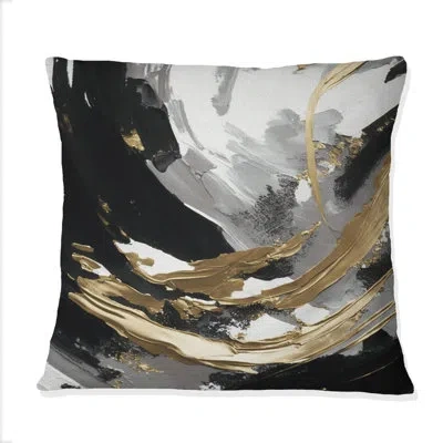 Design Art Imminent Bliss Bold Textured Gold And Black Iv - Abstract Painting Printed Throw Pillow In Black;gold