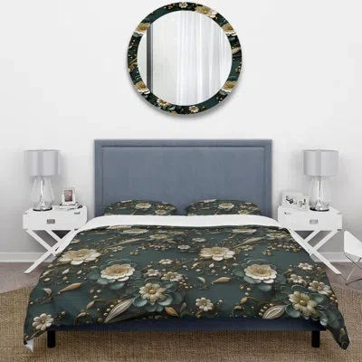 Design Art Imperial Embellishments Ii Duvet Cover Set In Green;gold