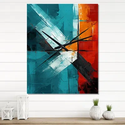Design Art Impossible Logic Of Love Abstract In Teal Iii - Abstract Painting Wall Clock In Red;turquoise