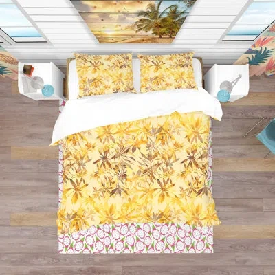 Design Art Imprints Abstract Herb Mix Pattern - Tropical Nature Duvet Cover Set - Microfiber Polyester In Yellow;gold