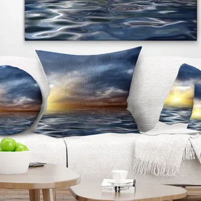 Design Art Incredible View Of Typical Sunrise - Sea & Shore Printed Throw Pillow In Black;white