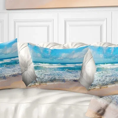 Design Art Indian Ocean Panoramic View - Sea & Shore Printed Throw Pillow In Blue;black;brown;green;red;yellow