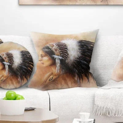 Design Art Indian Woman In Traditional Clothing - Indian Printed Throw Pillow In Black;brown