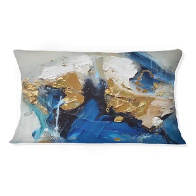 Design Art Indigo Awakening Abstract In Blue And Gold Ii - Abstract Painting Printed Throw Pillow In Blue;gold