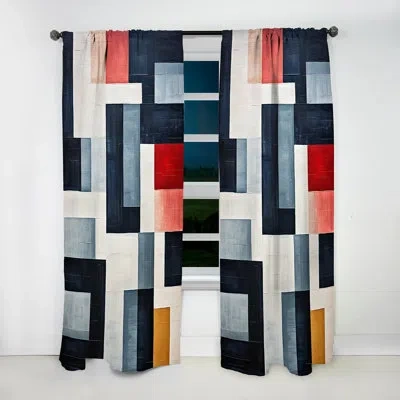Design Art Indigo Illusion Abstract Shapes Iv - Modern Velvet Curtain - Room Darkening - 1 Panel In Black;white