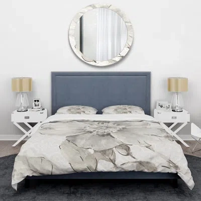Design Art Indigold Grey Peonies Ii - Farmhouse Comforter Bedding Set In White;beige