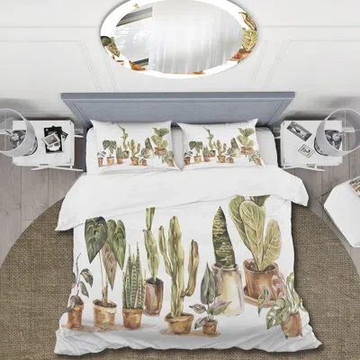 Design Art Indoor House Plants Urban Jungle I - Traditional Duvet Cover Set - Microfiber Polyester In Brown;white;green