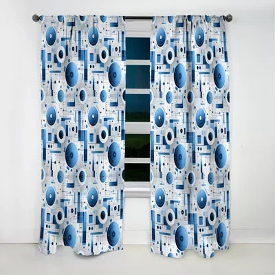 Design Art Industrial Blue Matrix Geometric Pattern Ii - Abstract Geometric Blackout Curtain - 1 Panels In Blue;white