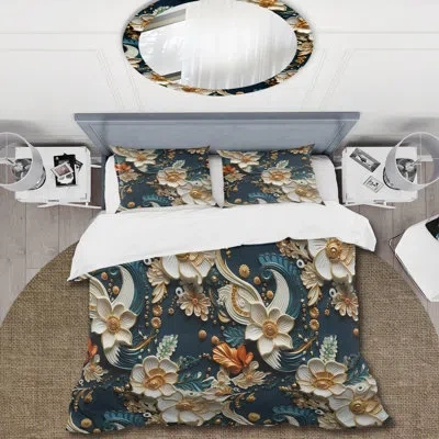 Design Art Industrial Chic Paisley Pattern I - Paisley Duvet Cover Set - Microfiber Polyester In White;yellow