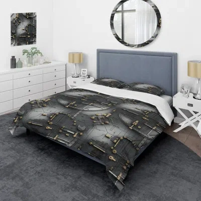 Design Art Industrial Harmony - Geometric Duvet Cover Set - Microfiber Polyester In Gray