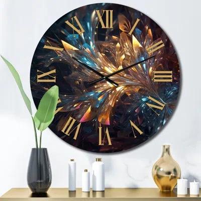Design Art Infinite Galaxy I - Fractals Wall Clock In Blue;yellow