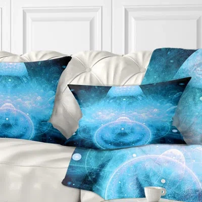 Design Art Infinite Light Blue Universe - Floral Printed Throw Pillow