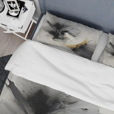 Design Art Infinite Motion Iii - Abstract Spirals Duvet Cover Set - Microfiber Polyester In Gray;gold