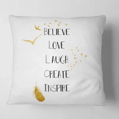 Design Art Inspirational Quote On White And Gold - Traditional Printed Pillow In Yellow