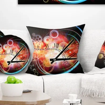 Design Art Interesting Clock - Abstract Printed Pillow In Black;red