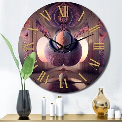 Design Art Interior Architecture Of Mystical Imagination Iii Metal Wall Clock In Pink