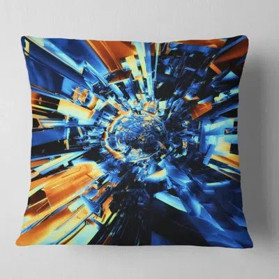 Design Art Into The Center Blue Fractal Design - Abstract Printed Pillow