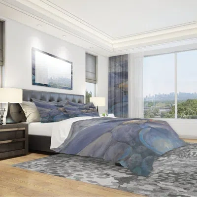 Design Art Into The Indigo Stream Ii - Abstract Duvet Cover Set - Microfiber Polyester In Gray