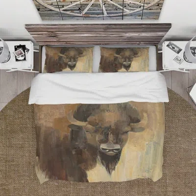 Design Art Into The Wild Buffalo Farmhouse Duvet Cover Set In Brown