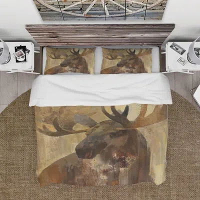 Design Art Into The Wild Moose Farmhouse Duvet Cover Set In Brown