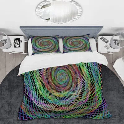 Design Art Iridescent Infinity Spiral - Modern Duvet Cover Set - Microfiber Polyester In Green,purple,pink