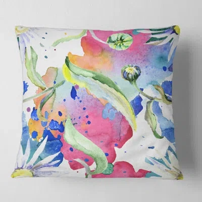 Design Art Iridiscent Daisy Flowers Square Pillow Cover & Insert In Blue;pink