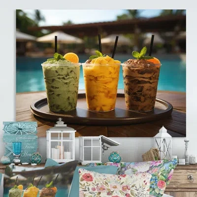 Design Art Island Oasis Cocktails Dream - Cocktails Metal Wall Art Mt136712 In Green;yellow