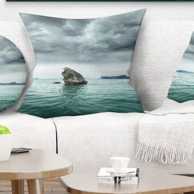 Design Art Island Rock In Halong Bay Vietnam - Sea & Shore Printed Pillow In Blue