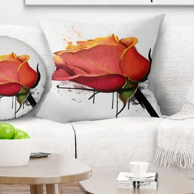 Design Art Isolated Red Rose Watercolor Sketch - Floral Printed Pillow
