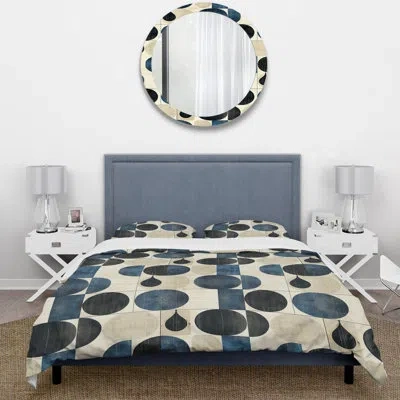 Design Art Ivory Blue Midcentury Shapes I - Midcentury Duvet Cover Set In Blue;ivory
