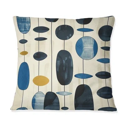 Design Art Ivory Blue Midcentury Shapes Vi - Midcentury Throw Pillow In Blue;ivory