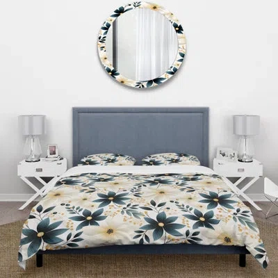 Design Art Ivory Coastal Elegance Floral Pattern Iv - Floral Duvet Cover Set In White;yellow;teal