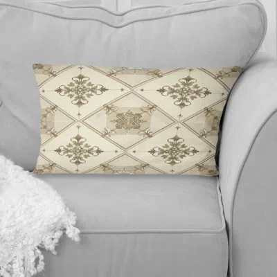 Design Art Ivory Cream Argyle Charm - Transitional Lumbar Pillow In Cream;ivory