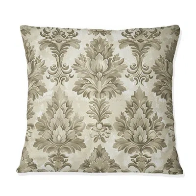 Design Art Ivory Cream Damask Charm - Transitional Throw Pillow In Cream;ivory